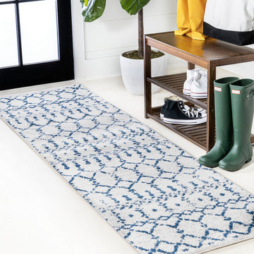 Moroccan Hype Boho Vintage Diamond Area Rug Cream/Navy